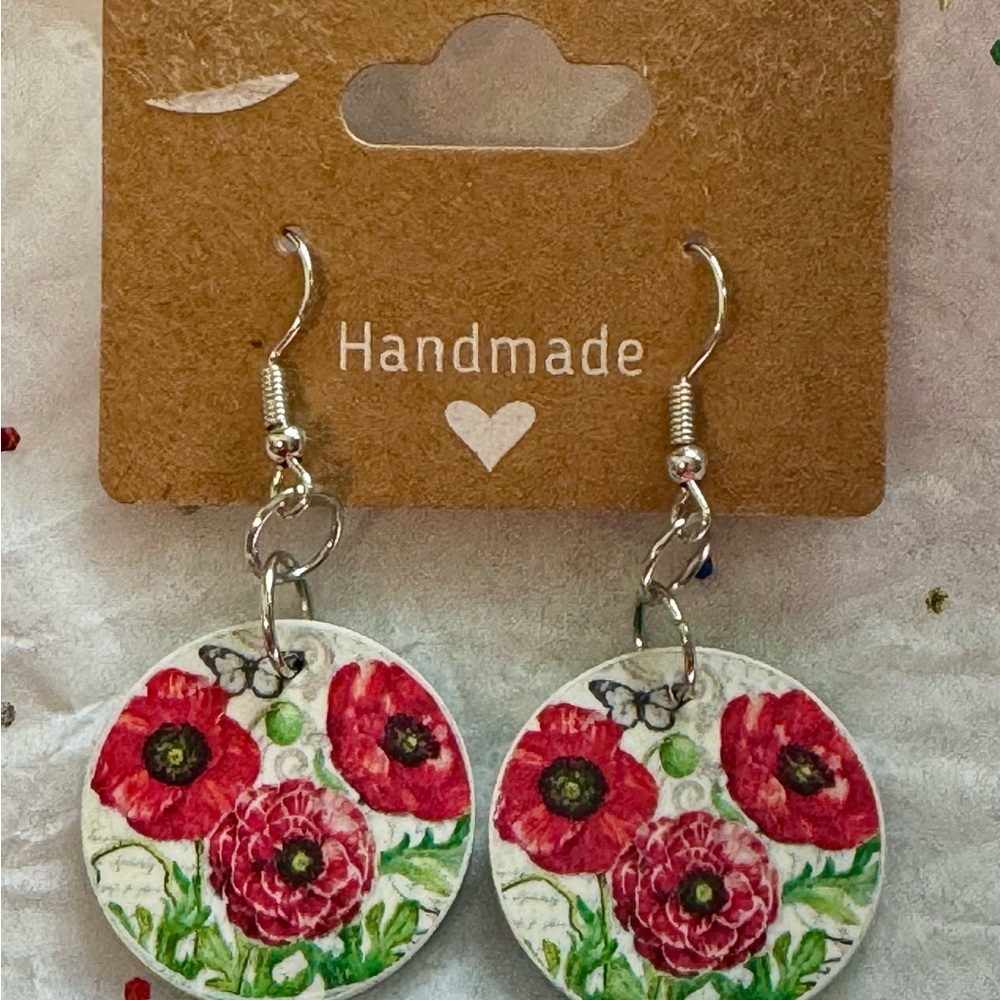 Floral Earrings - Red and Green